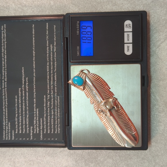 Vintage Turquoise Sterling Silver Native American Buffalo Feather Pendant Signed - Picture 4 of 4